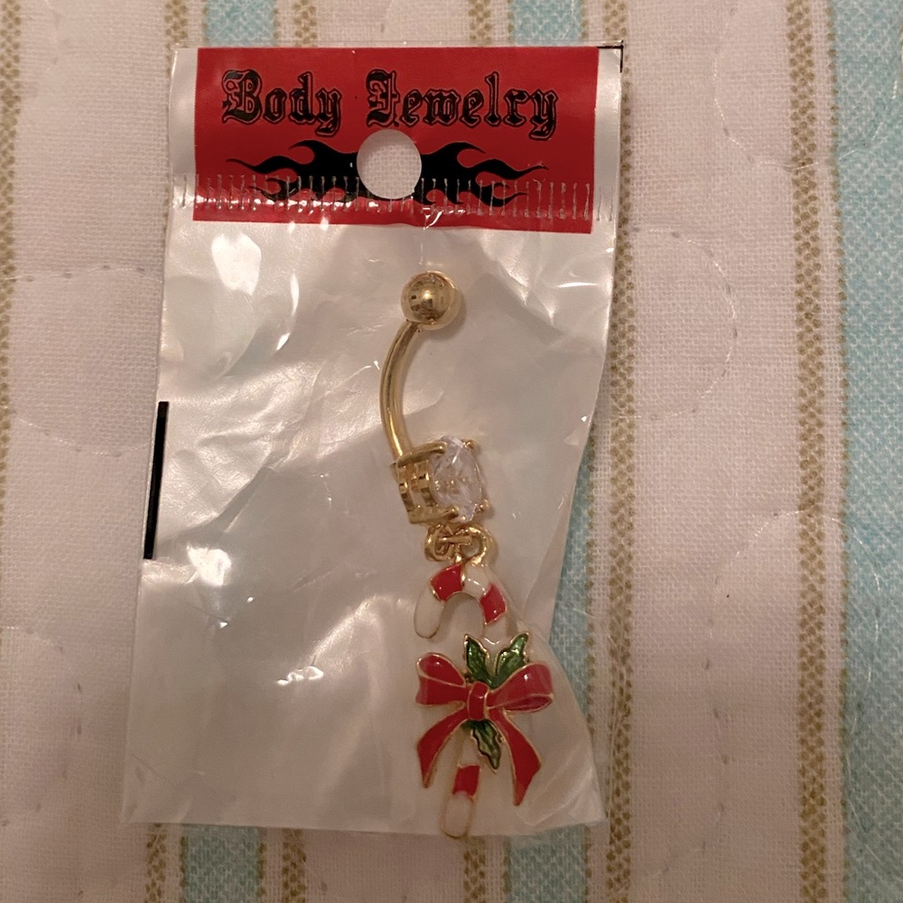 Body Candy 14G candy cane belly button ring